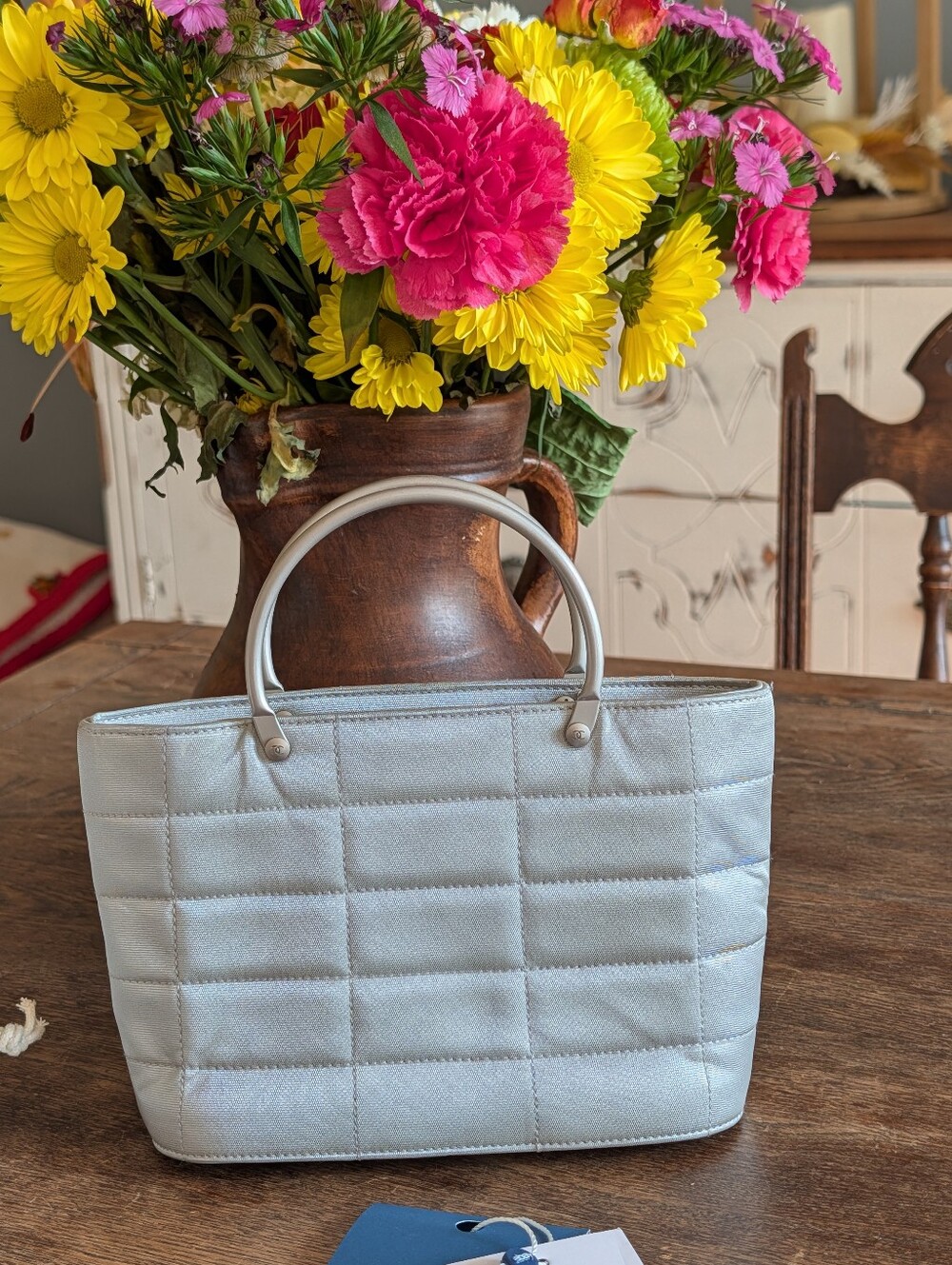 Chanel Light Silver Quilted Tote Bag with Top Handles~ Mini - Picture 12 of 12